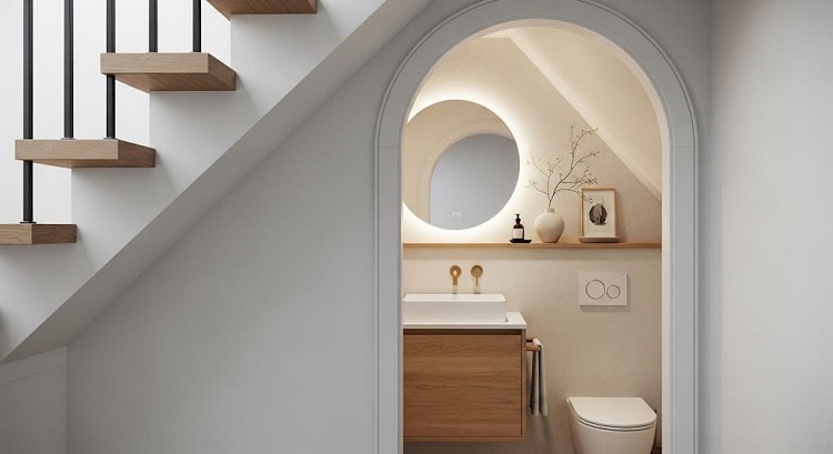 Kamar mandi di bawah tangga, Sumber: stewartmilnehomes.com